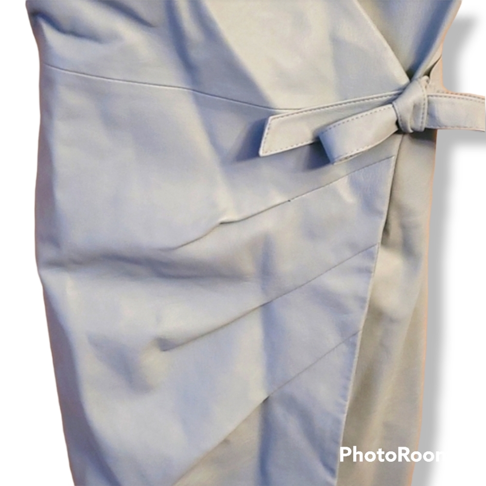 Baby Blue Faux-Leather Wrap Midi Dress - Picture 4 of 12